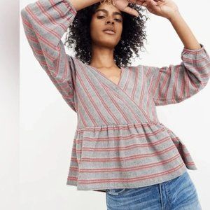 Madewell Striped Bubble-Sleeve Peplum Top.